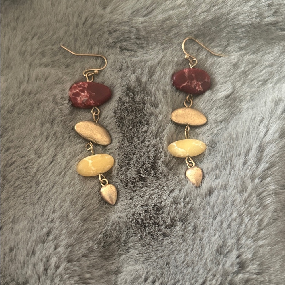 Universal Thread Gold Color and Maroon Dangle Earrings